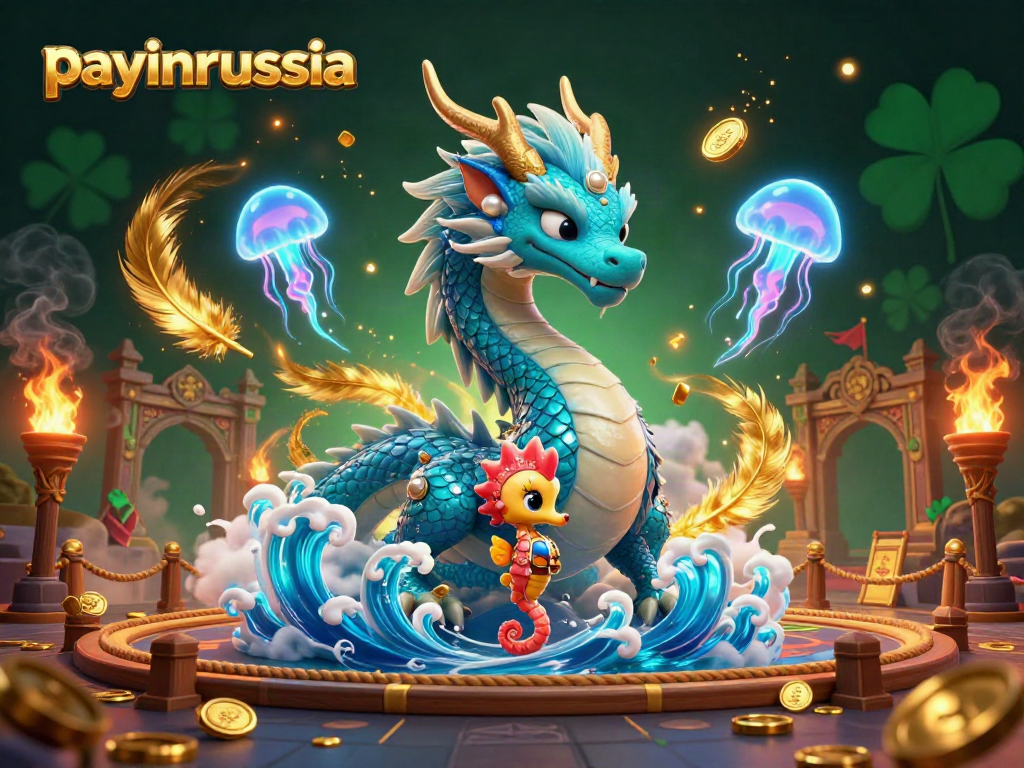 Jouez à payinrussia avec un dragon aquatique et une ambiance de casino illuminée.