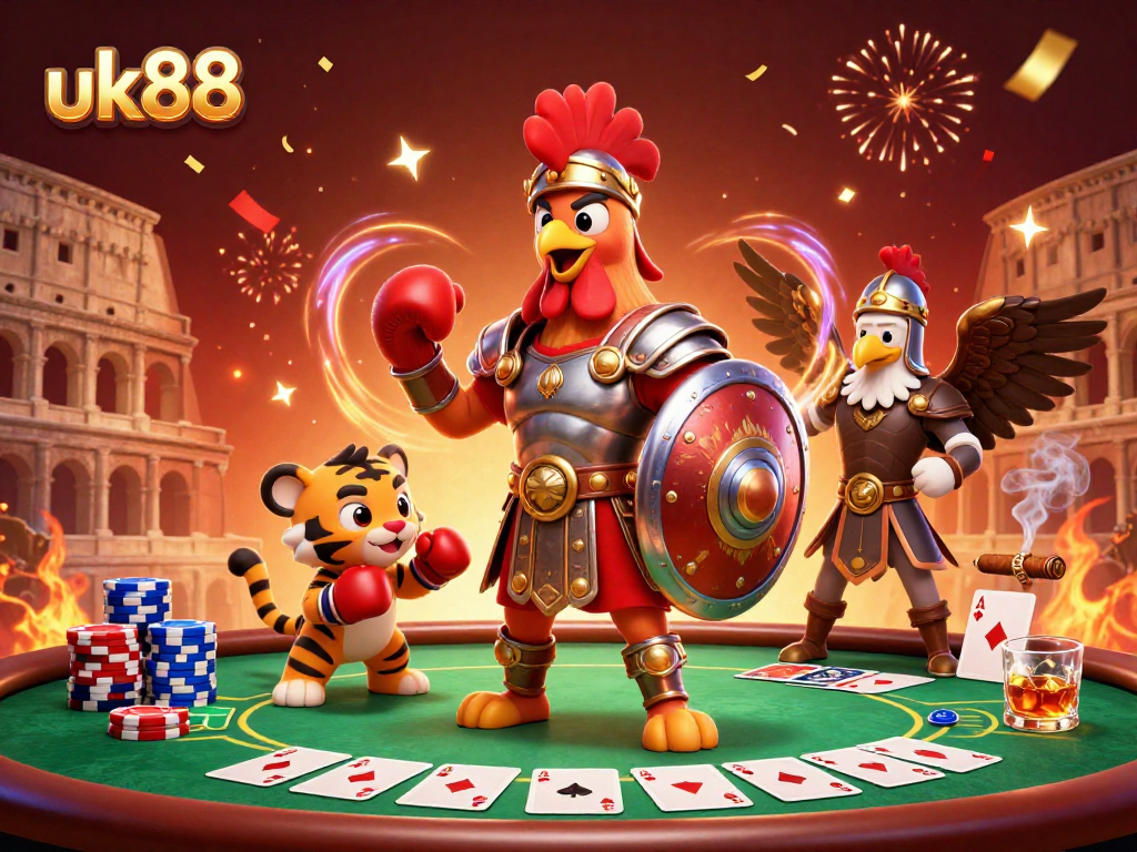 Experience thrilling gameplay at uk88 with a vibrant 3D casino scene featuring dynamic gambling elements.